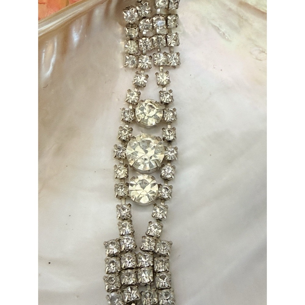 Vintage Unusual‎ Prong Rhinestone Bracelet Silver Stone 7" Long